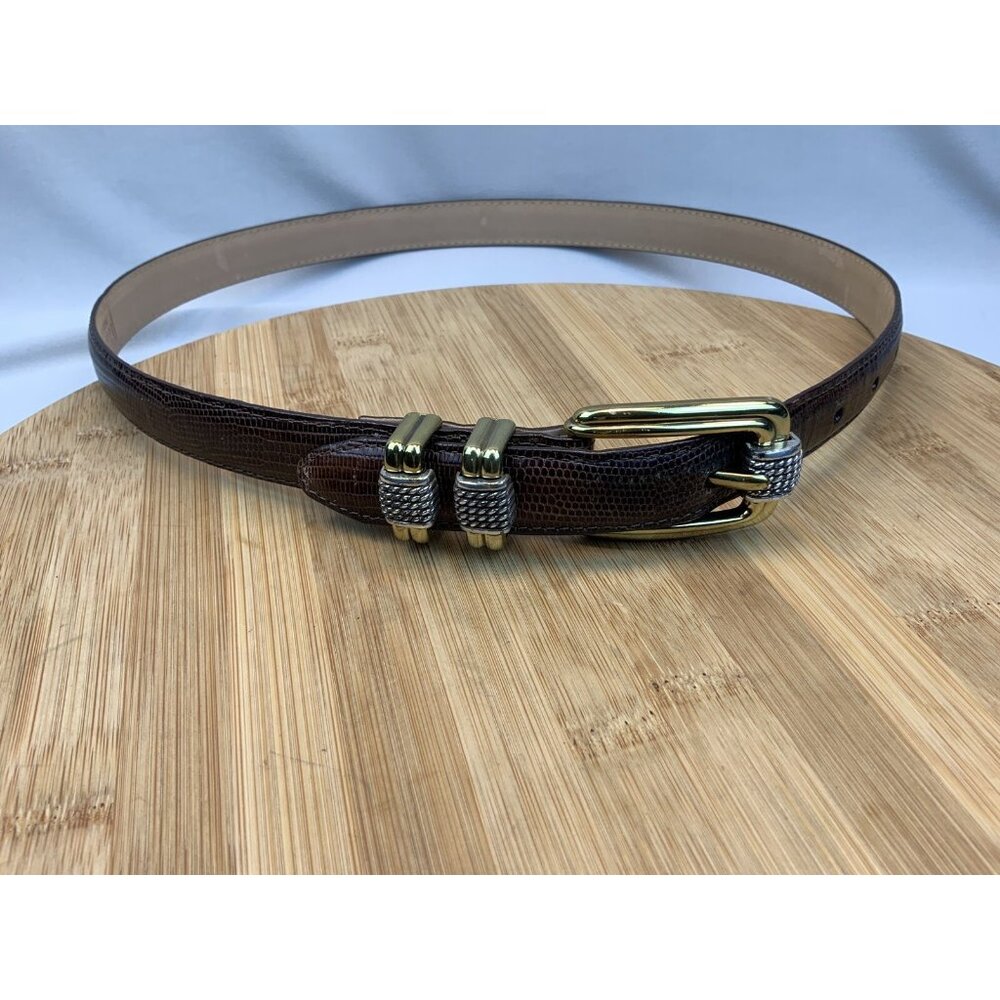 Brighton Belt M30 Classics Womens 4B608 Brown Lizard Embossed Two Toned Hardware